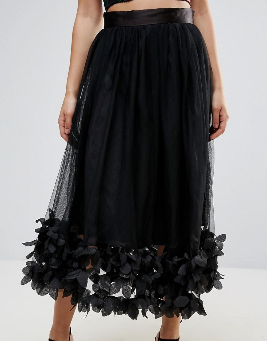 Lyst - Amy Lynn Amy Lynn Tulle Midi Skirt With Floral Trim in Black