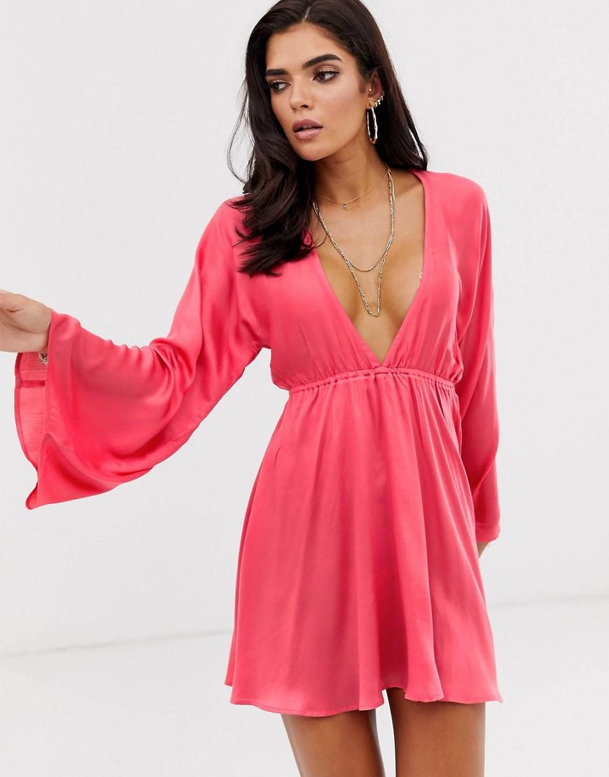 ASOS Satin Twist Back Beach Cover Up In Hot Pink in Pink - Lyst