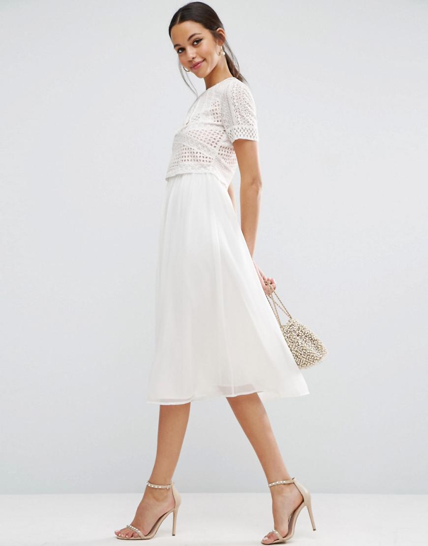 Lyst - Asos Heavy Applique Crop Top Midi Dress in White