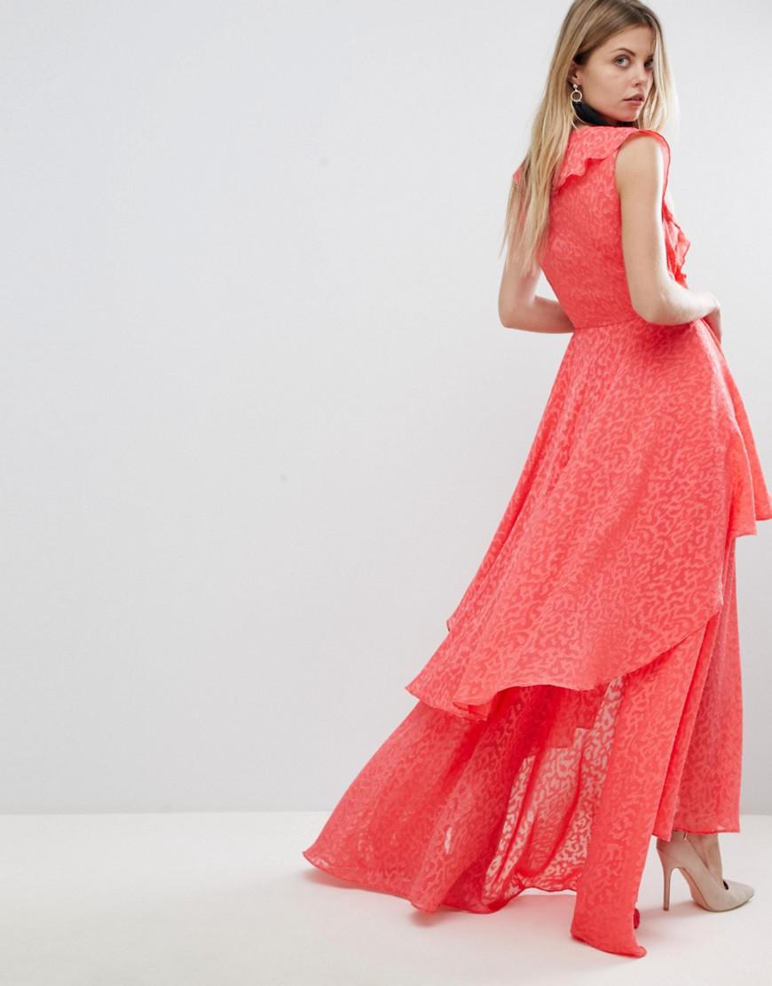 venus lace up ruffle maxi dress