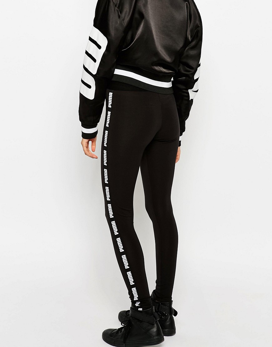 Lyst - Puma Black Leggings With Taped Sides in Black