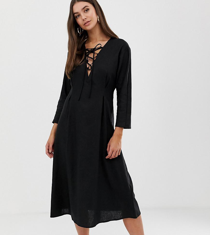 Lyst - ASOS Asos Design Tall Lace Up Midi Dress In Linen ...