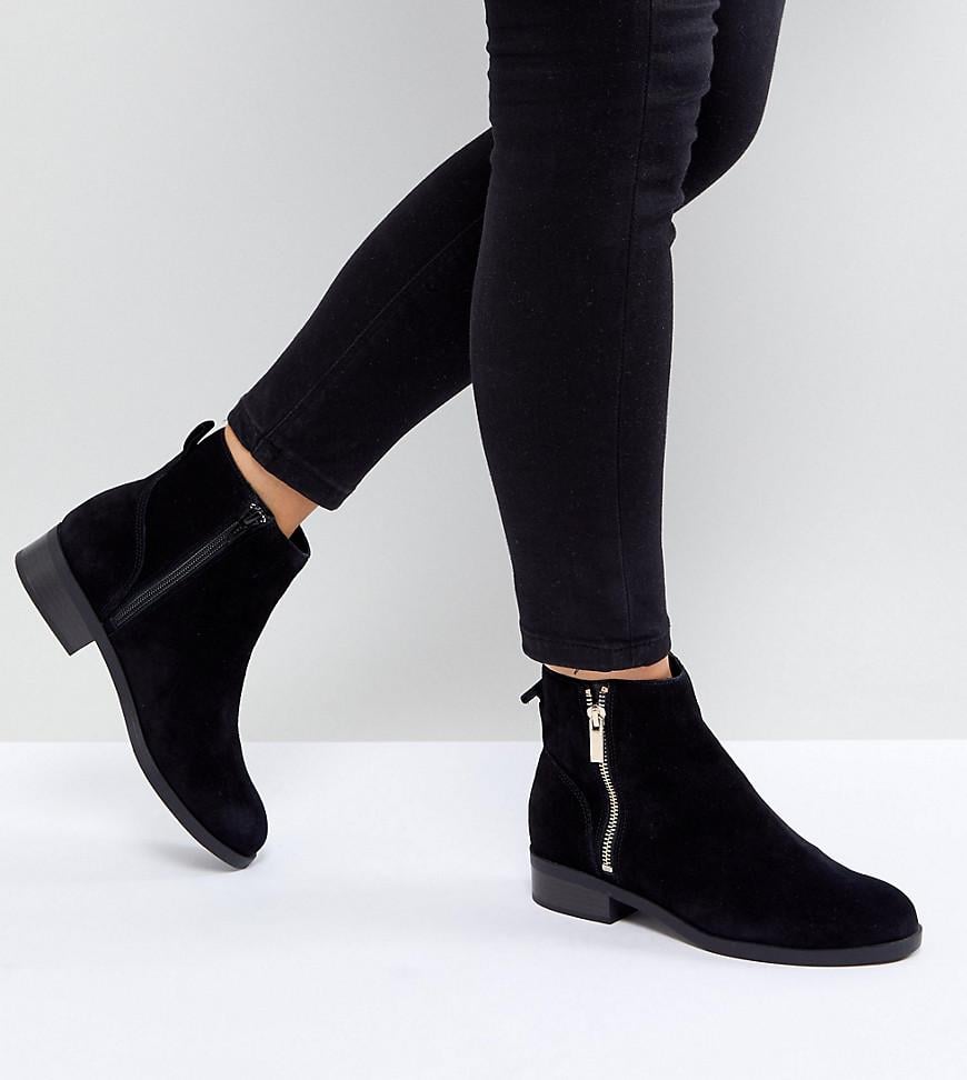 New Look Black Suede Flat Ankle Boot 