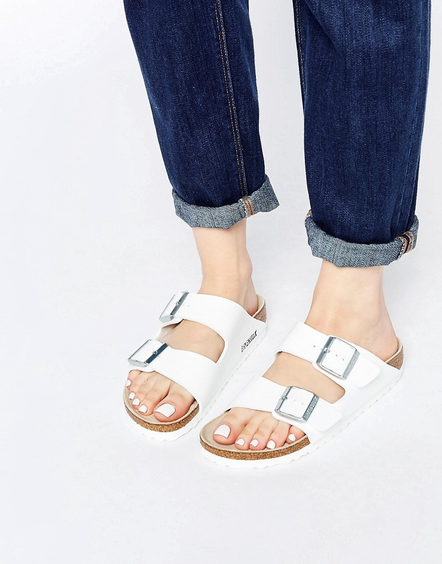 Birkenstock Arizona White Birko Flor Narrow Fit Flat Sandals in White