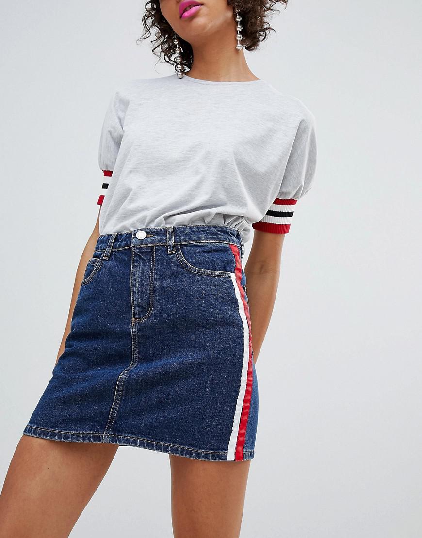 Lyst Stradivarius Blue Denim Side Stripe Skirt in Blue