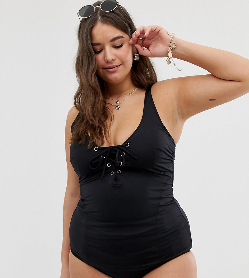 City Chic Curve Underwired Tankini Top In Black in Black ...