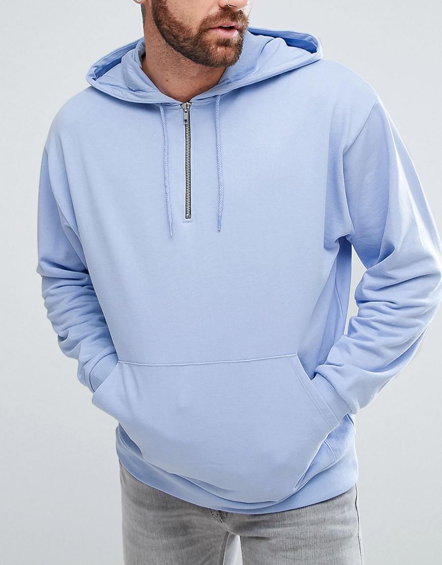 Lyst - Asos Oversized Half Zip Hoodie In Light Blue in Blue for Men