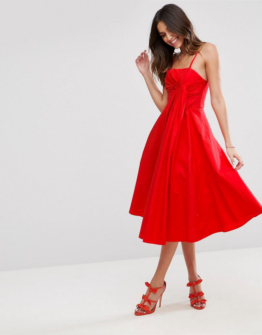 Lyst Asos Premium Extreme Fold Midi Prom Dress in Red