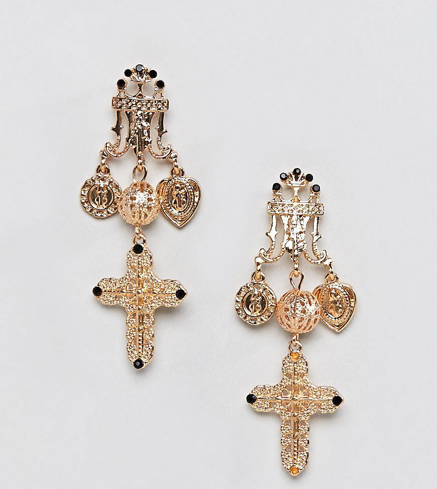 Lyst Reclaimed Vintage Inspired Baroque Cross Earrings In Metallic Gallery