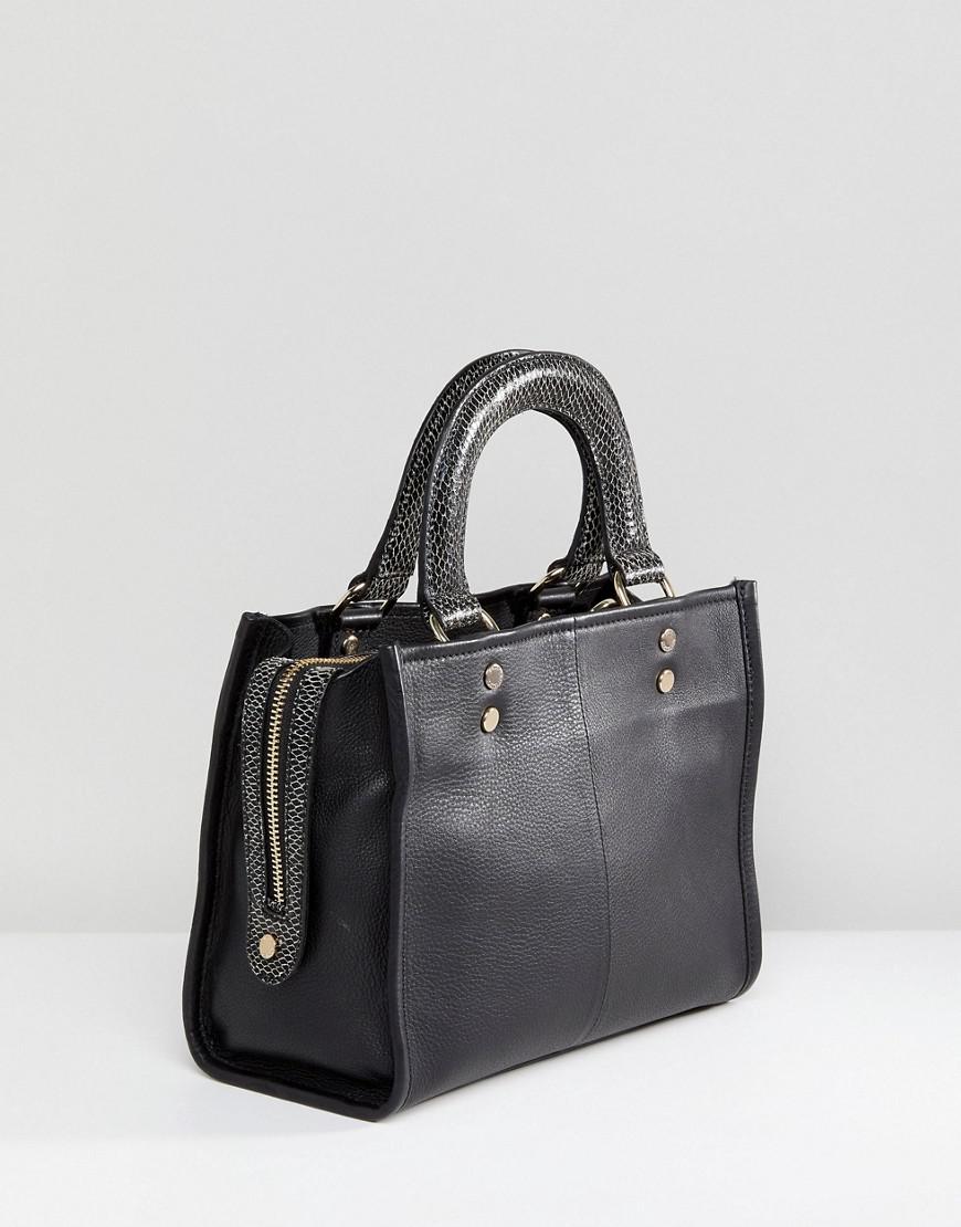 Paul Costelloe Real Leather Black Shoulder Bag With Structured Snake ...