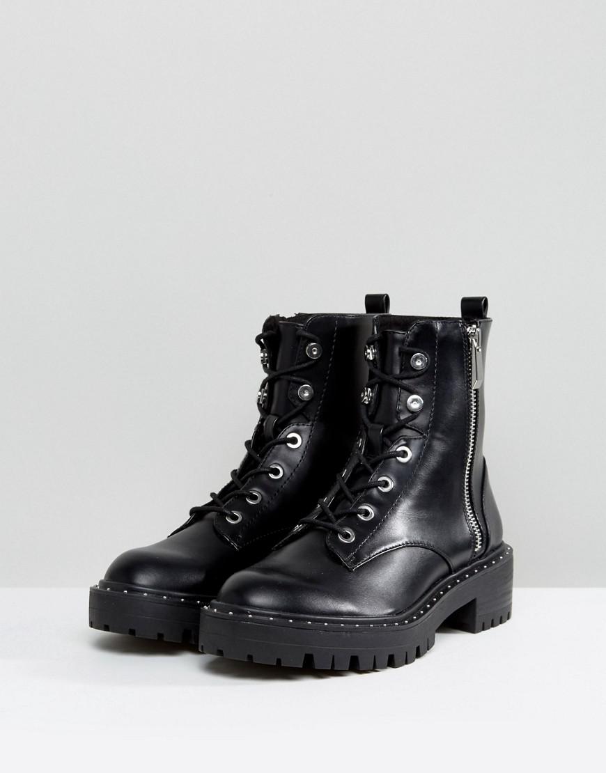 Lyst - Stradivarius Zip Side Chunky Ankle Boots in Black