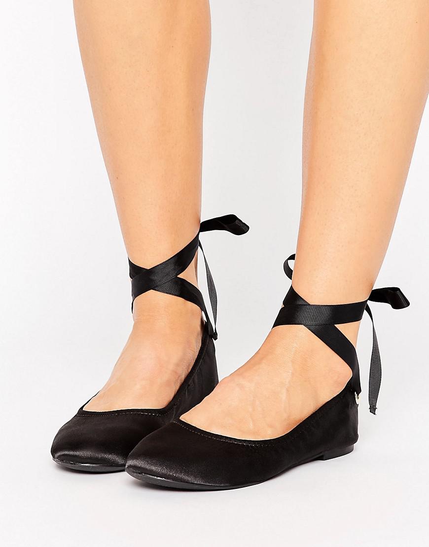 Lyst - New Look Metallic Satin Lace Up Ballet Pump in Black