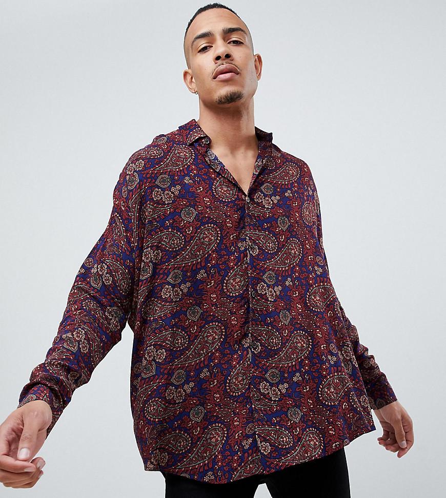 Lyst - Asos Tall Oversized Paisley Viscose Shirt With Dropshoulder In ...