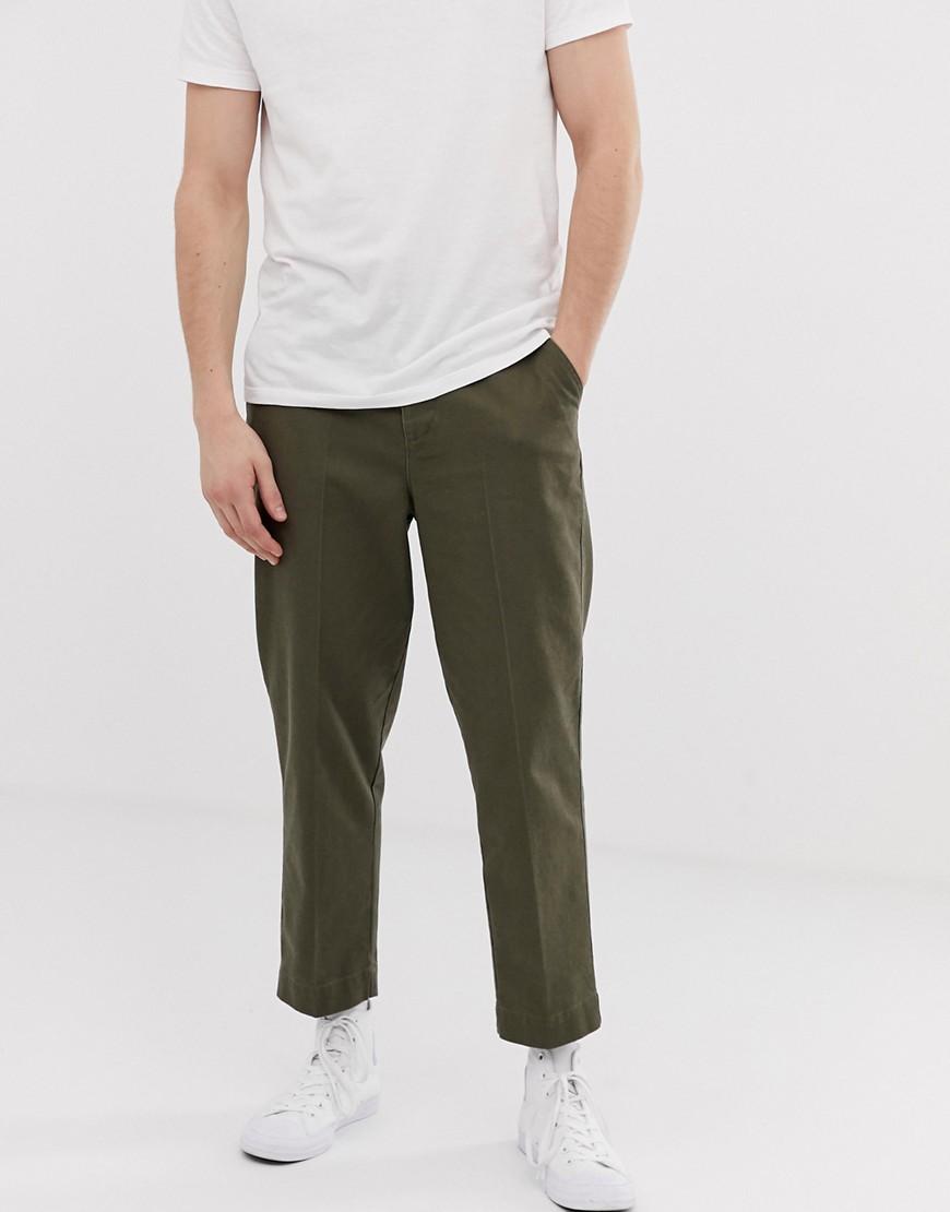 Lyst - ASOS Relaxed Trousers With Front Crease In Khaki in Green for Men