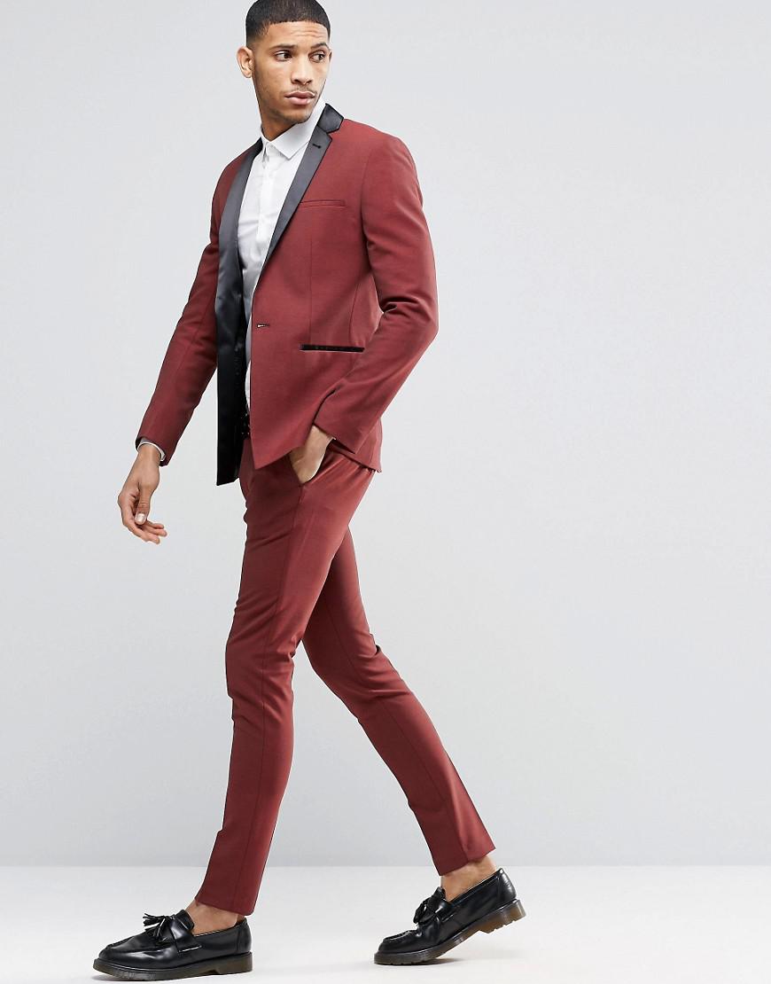 Lyst - Asos Super Skinny Tuxedo Suit Trousers In Dark Red in Red for Men