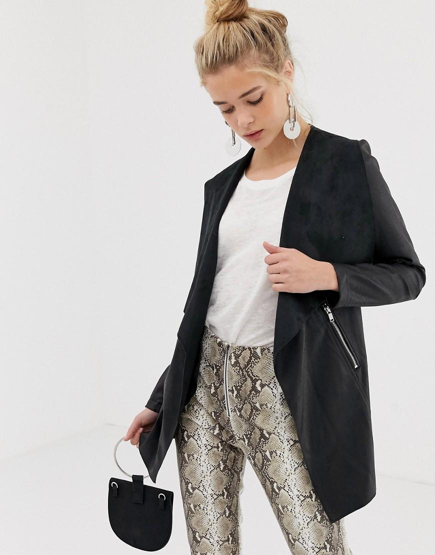 New Look Faux Leather Waterfall Jacket In Black Lyst New Look Women S Black Faux Leather Waterfall Jacket