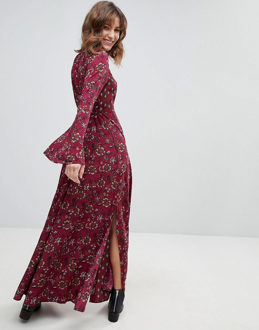 Lyst - Band Of Gypsies Retro Bell Sleeve Maxi Dress in Red