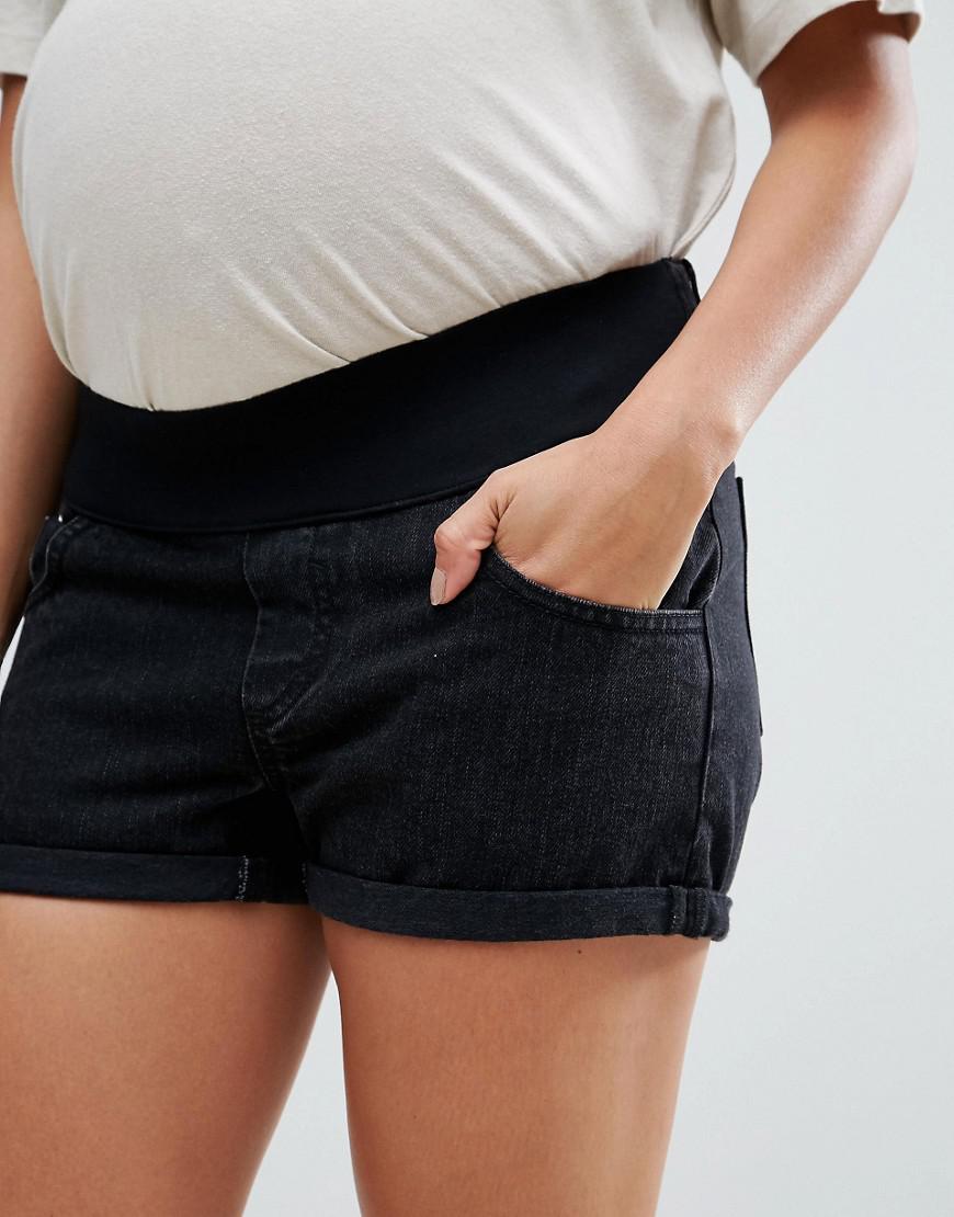 Lyst - Asos Denim Mom Shorts In Washed Black in Black