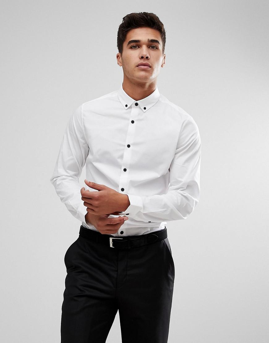 Lyst - Asos Slim Shirt In White With Button Down Collar And Contrast ...