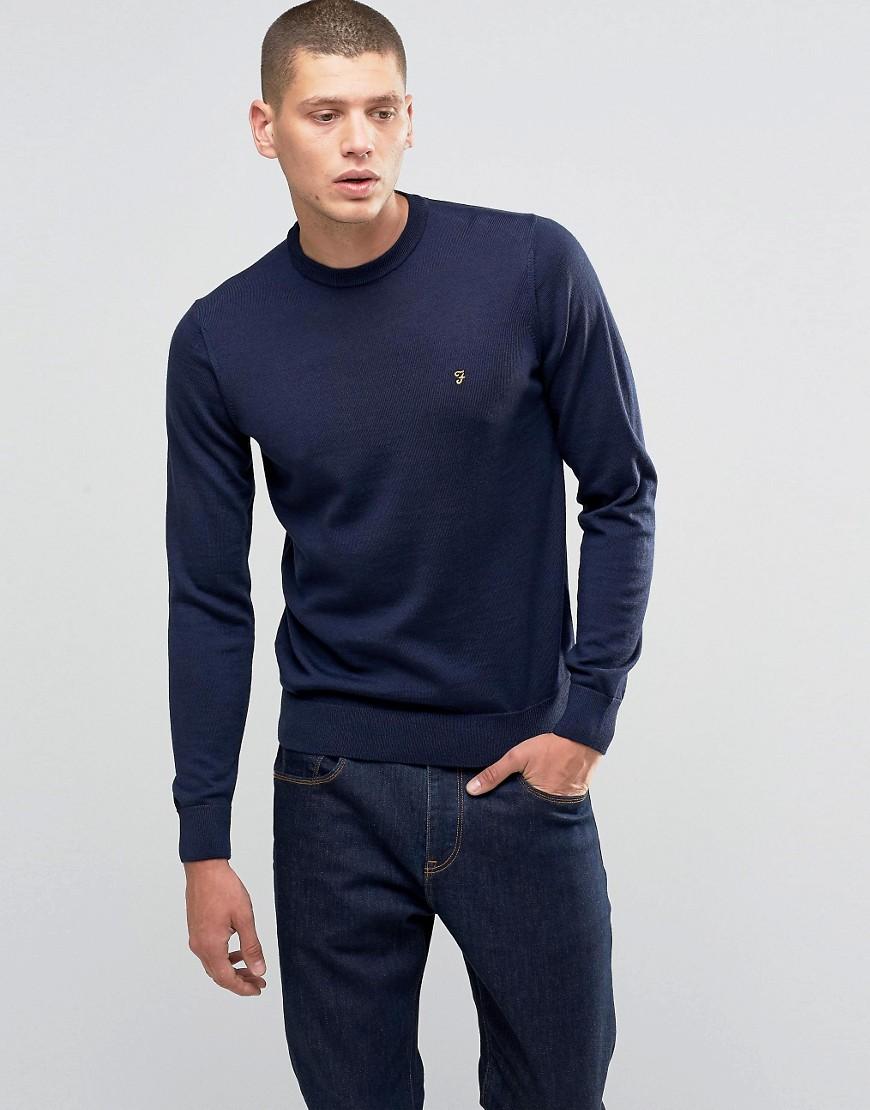 Farah Jumper In Merino Wool Slim Fit In Blue in Blue for Men | Lyst