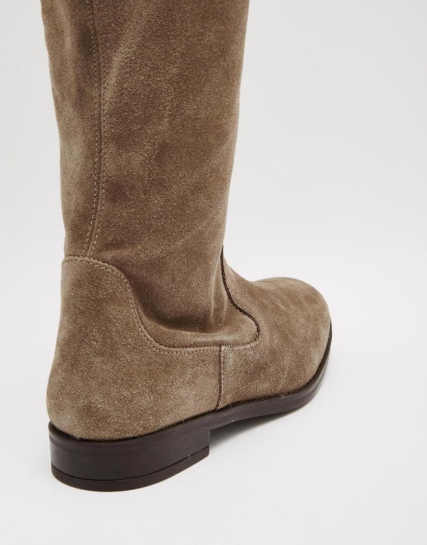 Lyst - Aldo Barra Taupe Suede Flat Over The Knee Boots in Natural