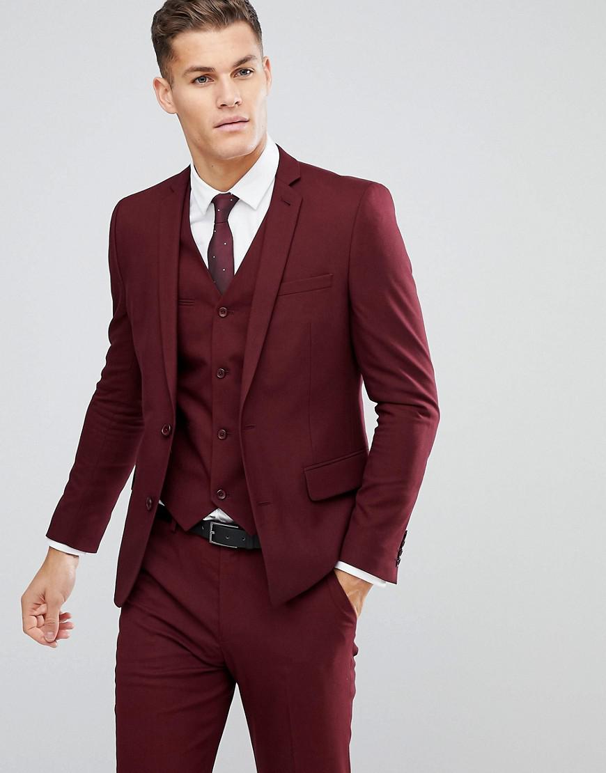 Lyst - Asos Slim Suit Jacket In Burgundy in Red for Men