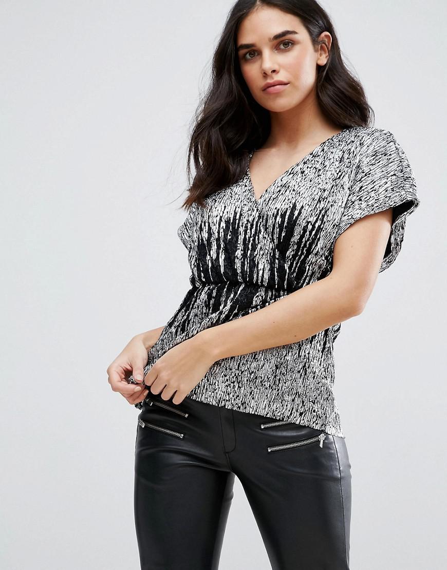 Lyst - Vila Kimono Sleeve Top With Glitter Detail in Black