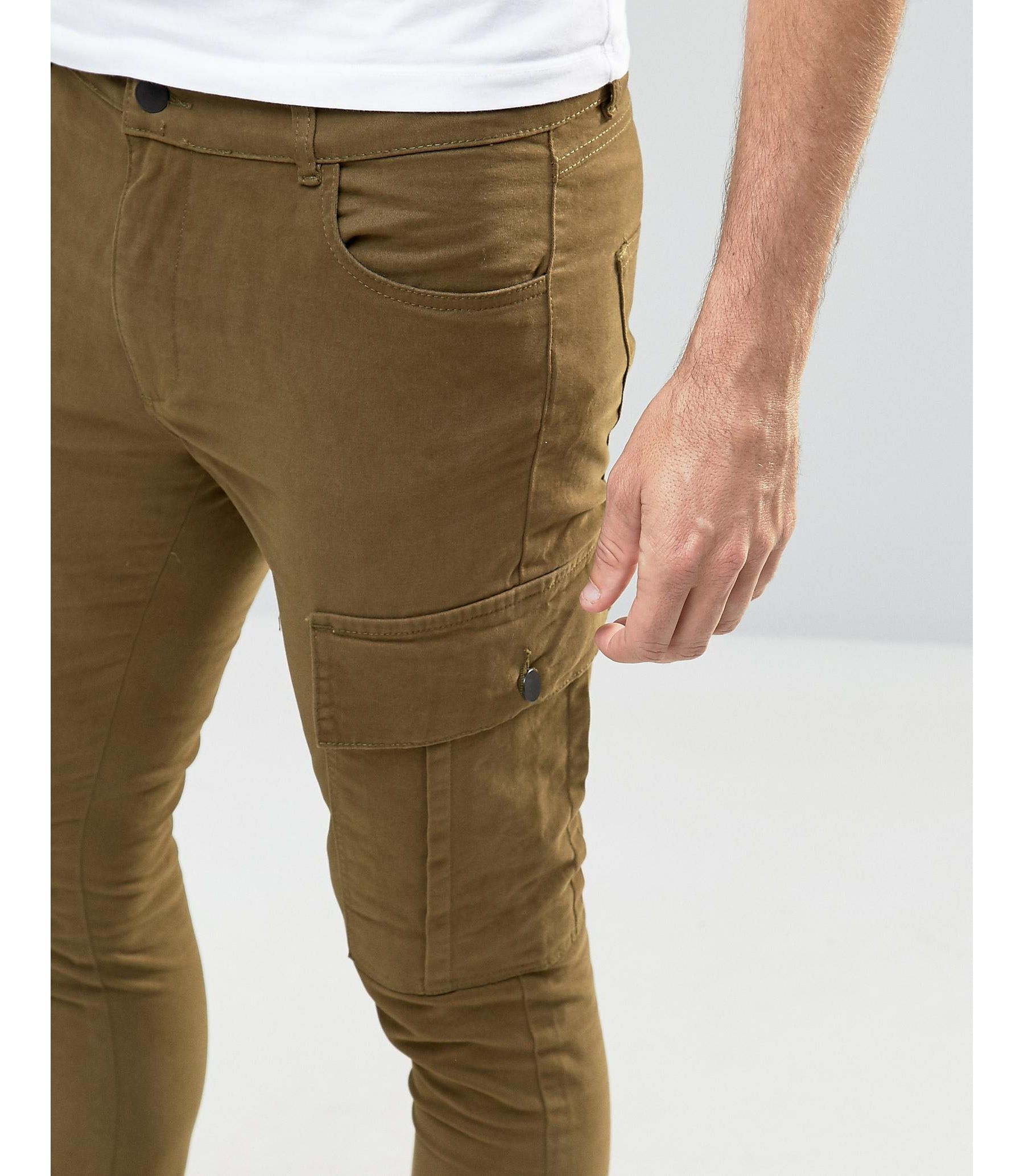 Lyst - Asos Super Skinny Cargo Pants In Khaki in Green for Men