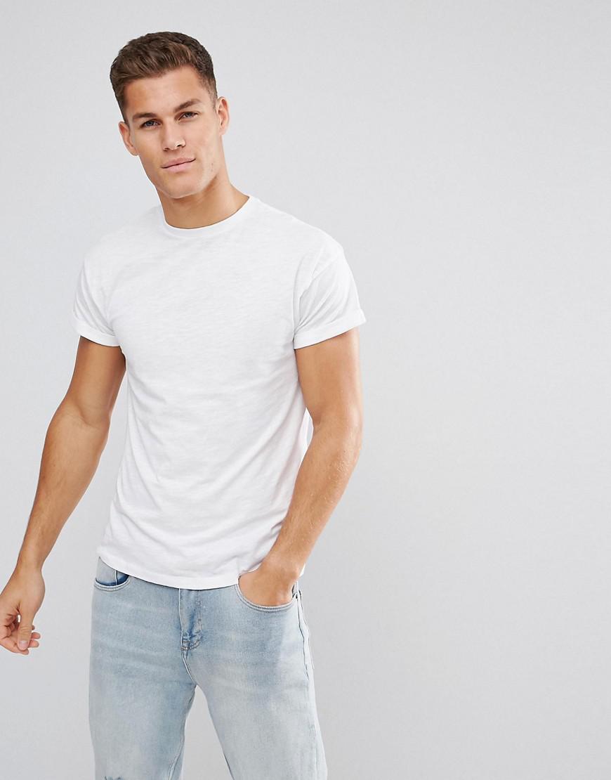 Lyst - New Look T-shirt With Rolled Sleeves In White in White for Men