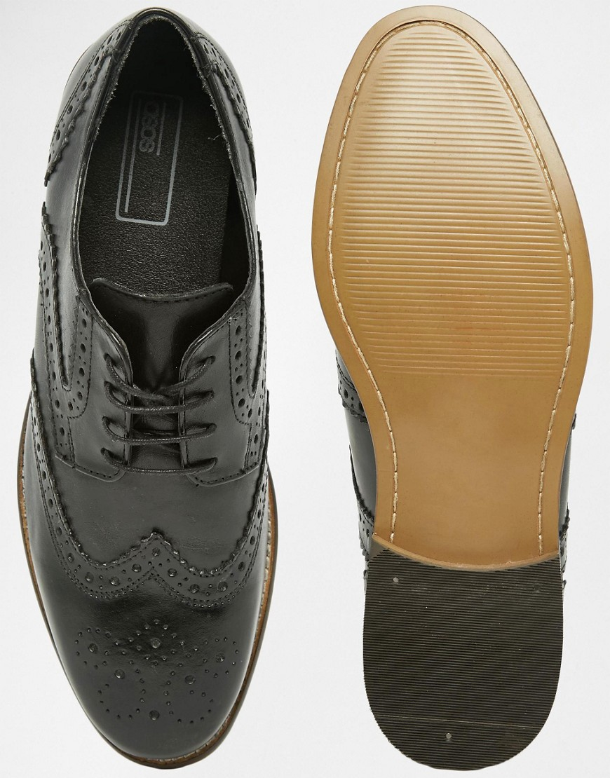 Lyst ASOS Brogue Shoes In Black Leather With Natural