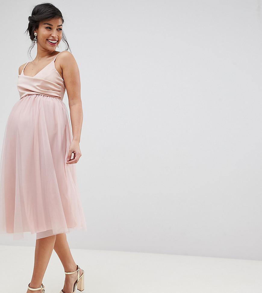 Lyst - Asos Asos Design Maternity Scuba Top Tulle Wrap Midi Dress in Pink
