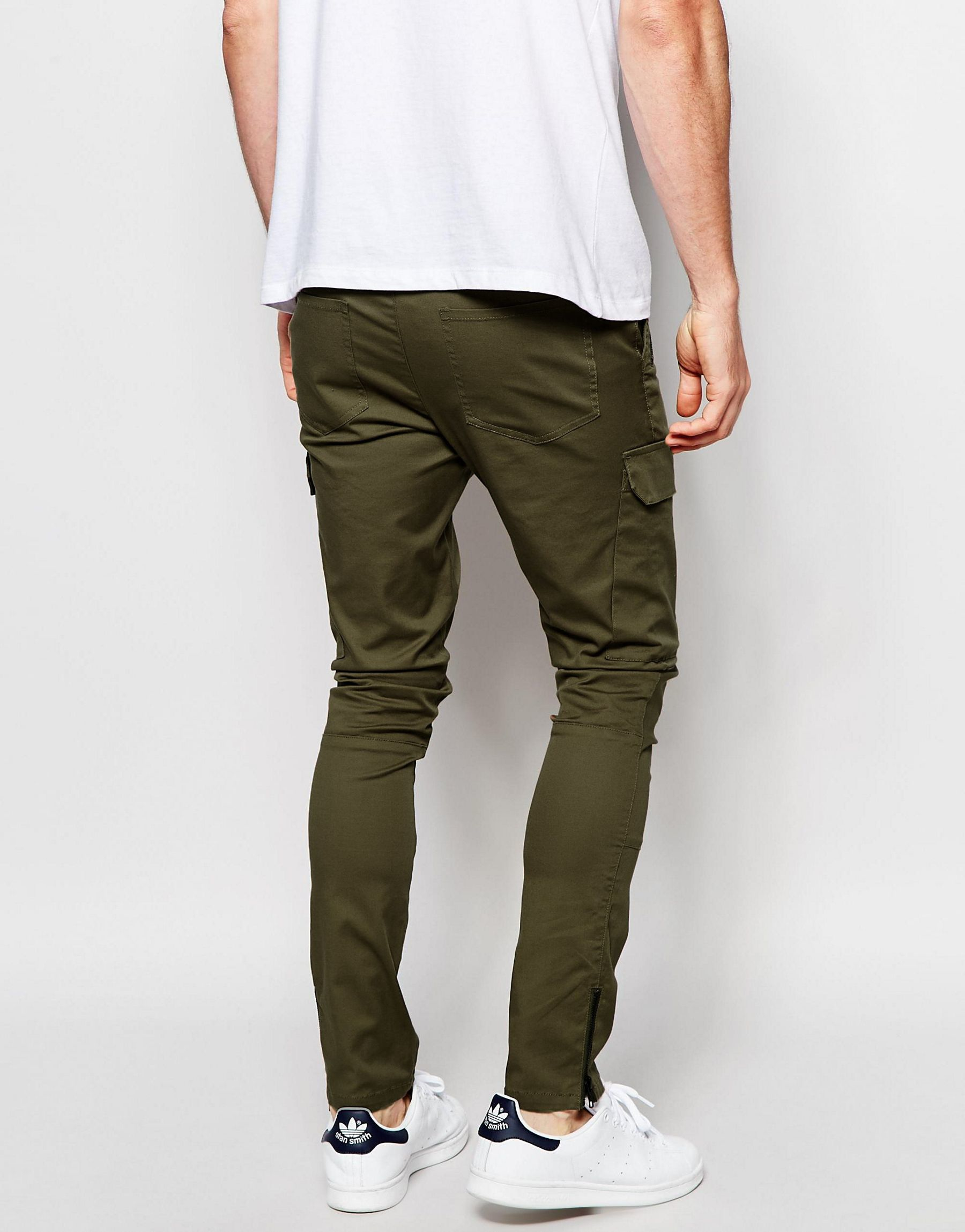 Lyst - Asos Super Skinny Trousers With Zip Cargo Pockets In Khaki in ...