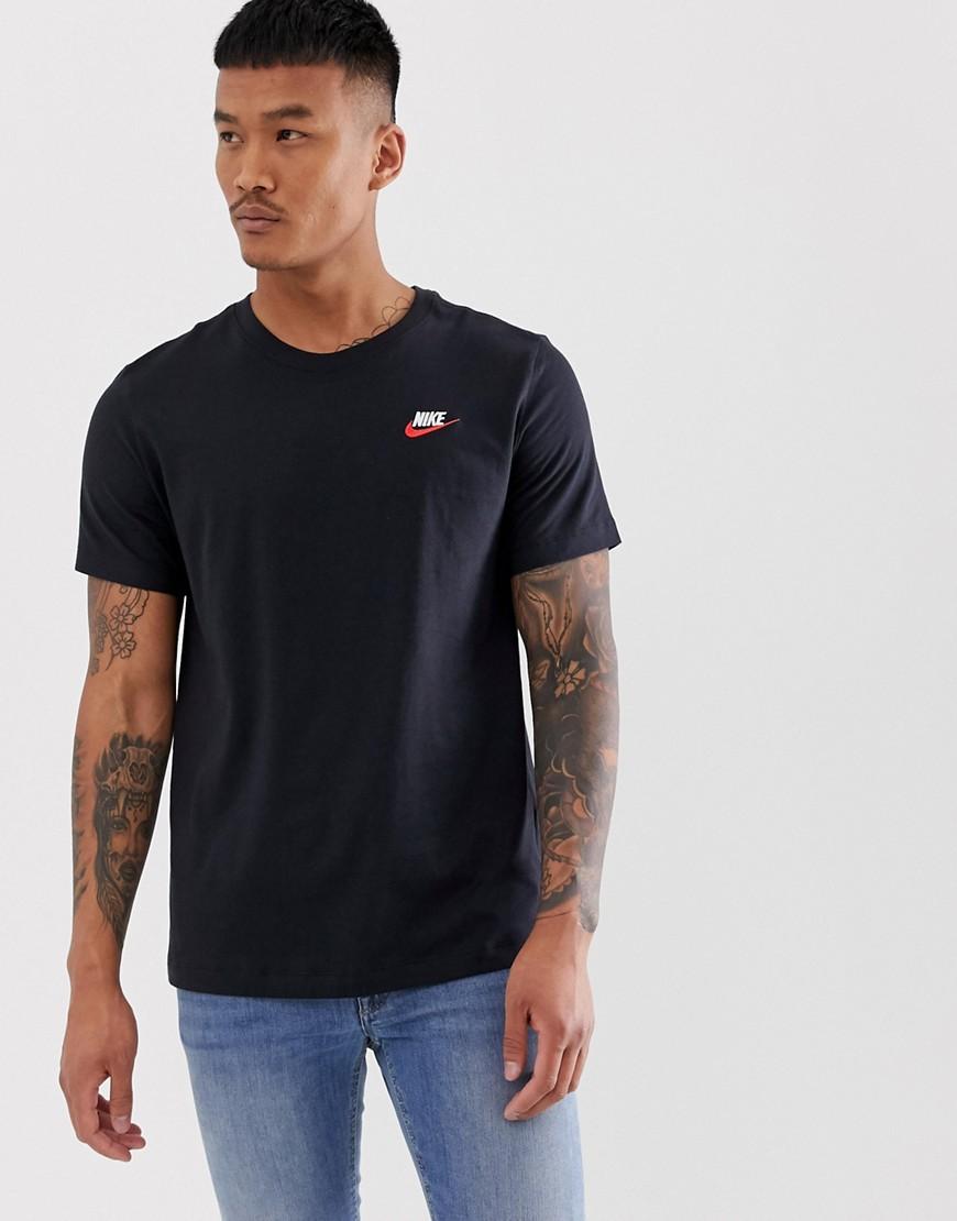 Nike Club Tee With Red Swoosh Logo In Black in Black for Men - Lyst