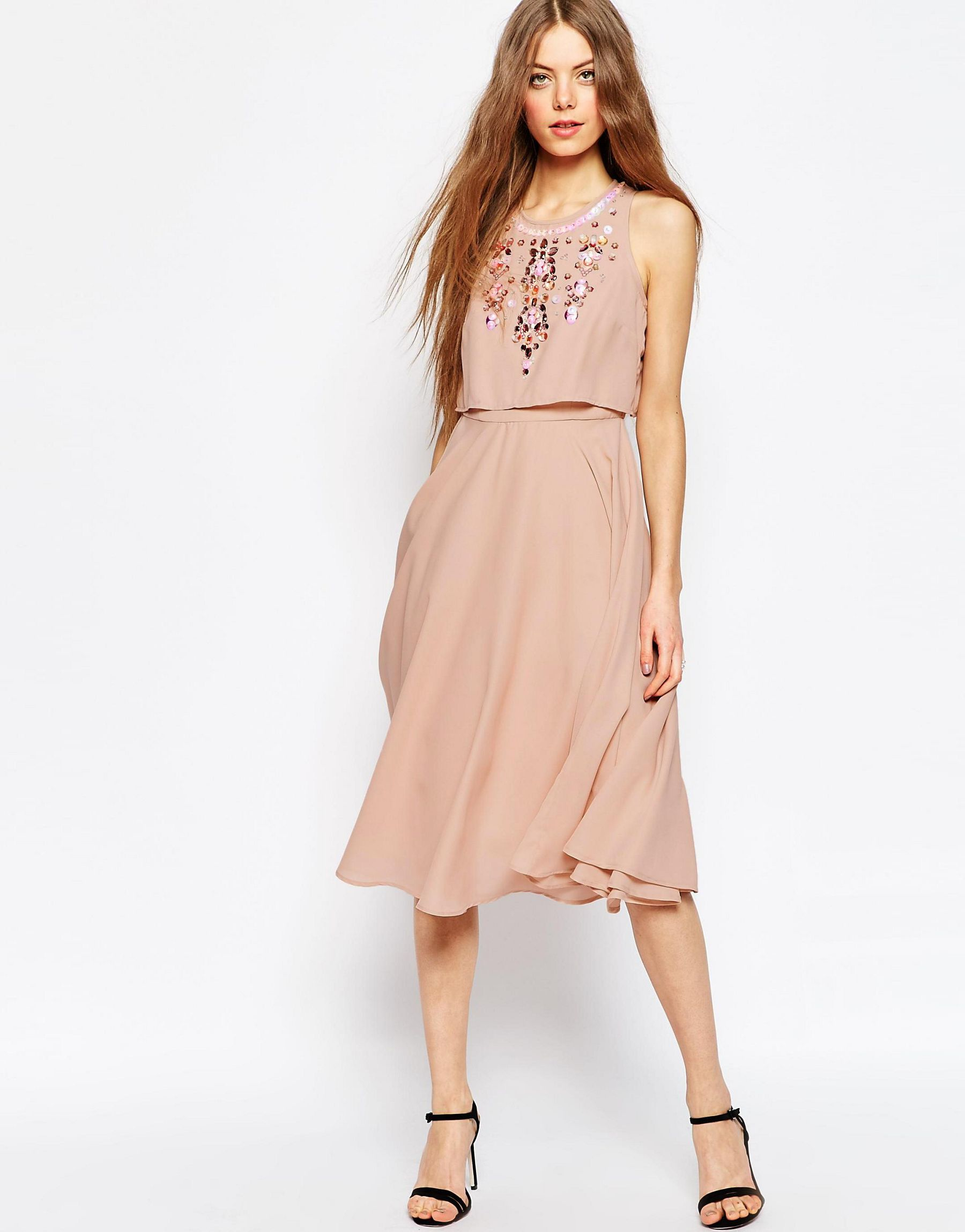 Lyst - Asos Embellished Crop Top Midi Dress in Natural