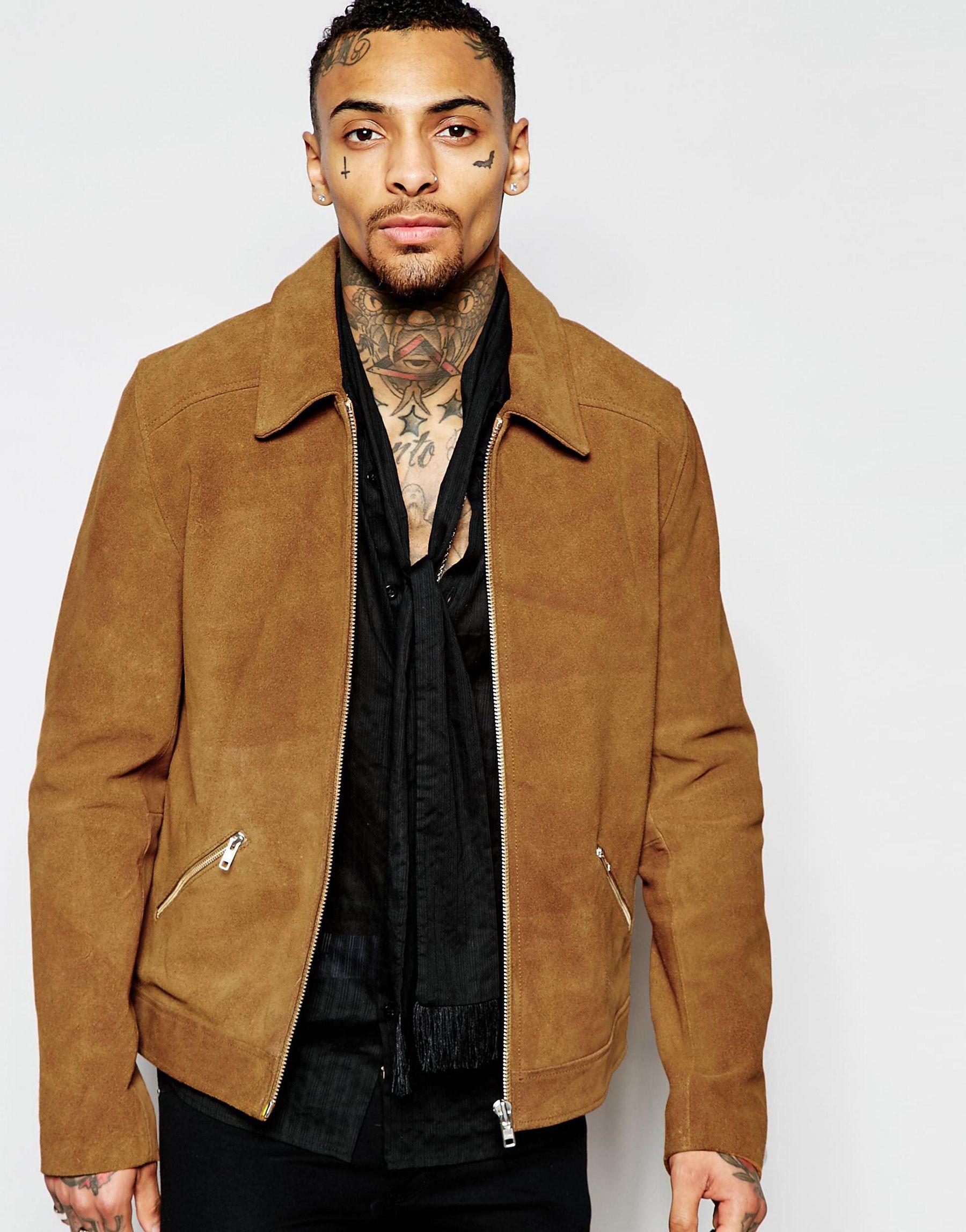 Download Lyst - Asos Suede Harrington In Tan in Yellow for Men