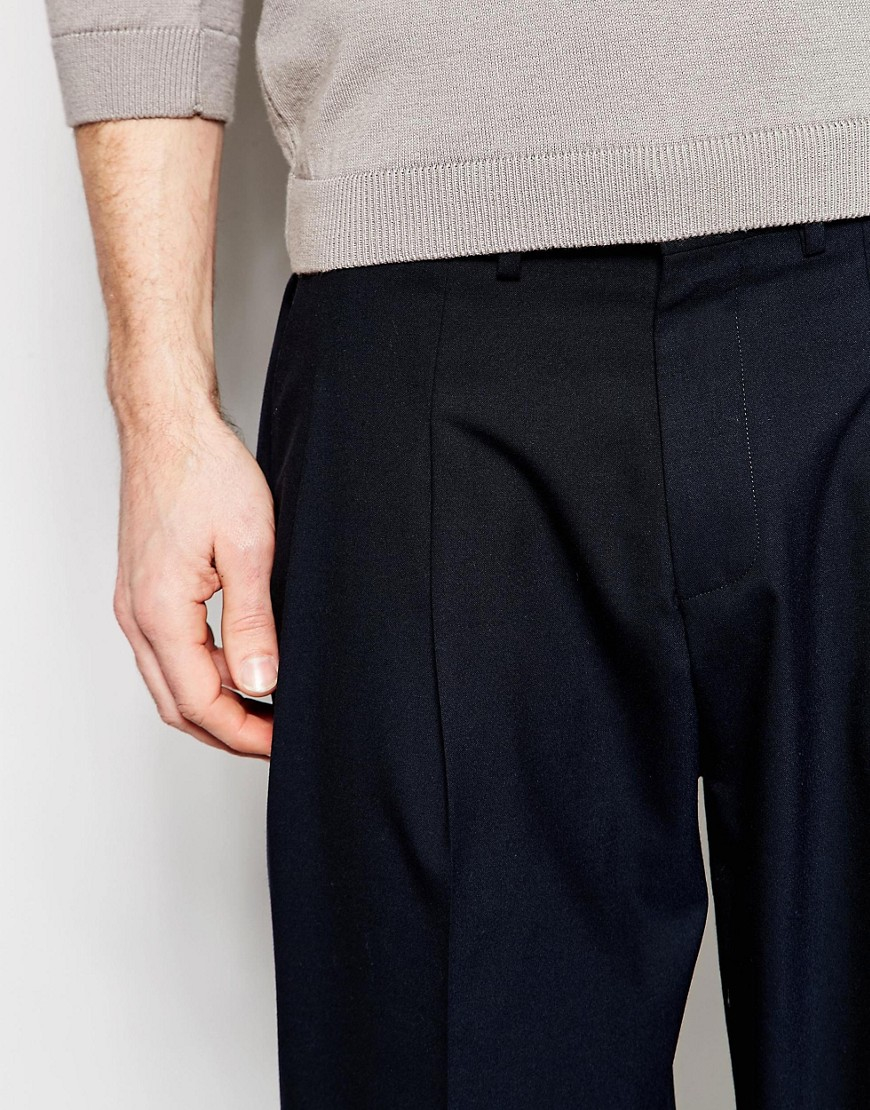 Lyst - Asos Wide Leg Smart Trousers With Pocket In Navy in Black for Men
