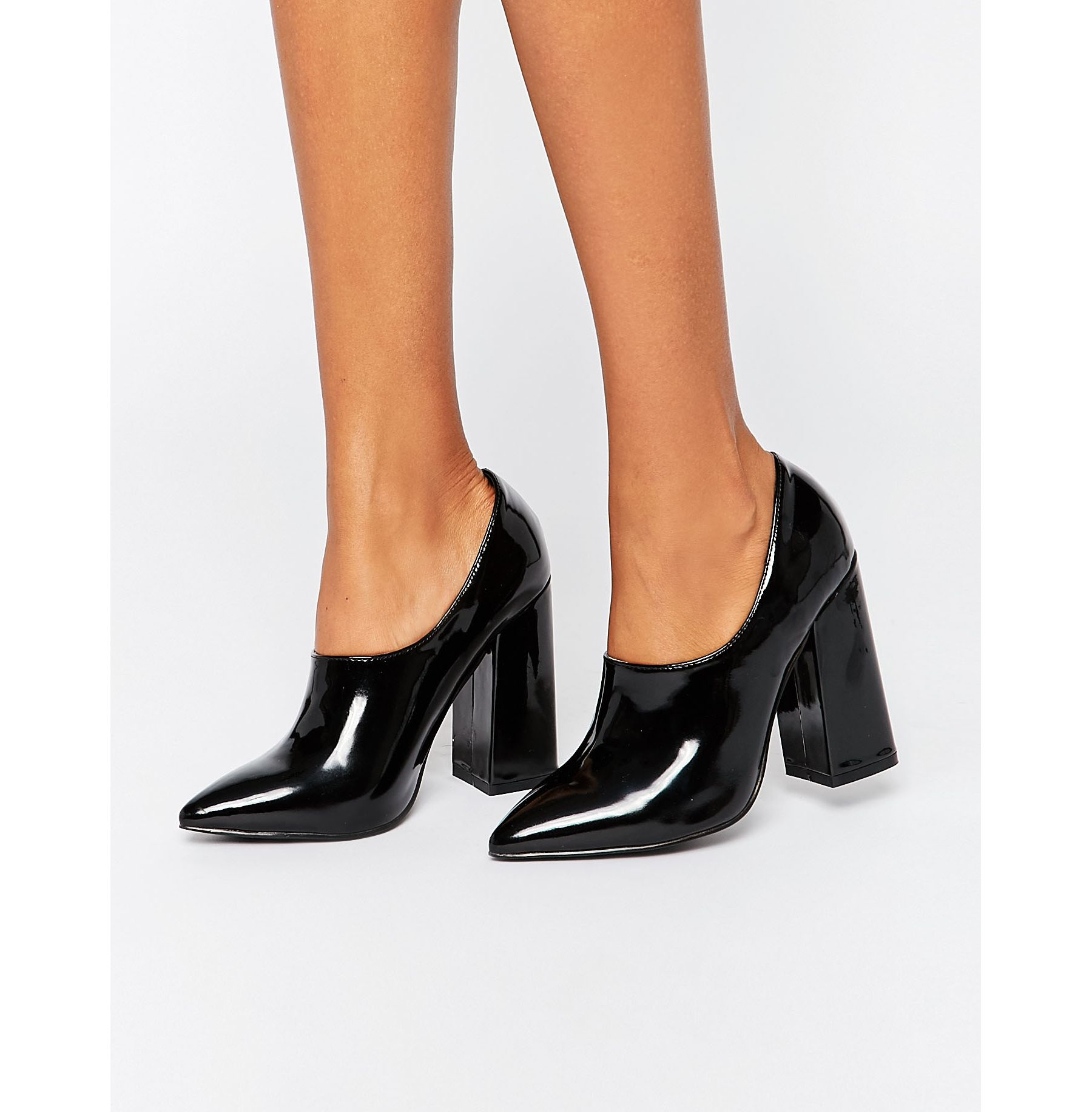 Daisy street Black Patent High Vamp Point Heeled Shoes in
