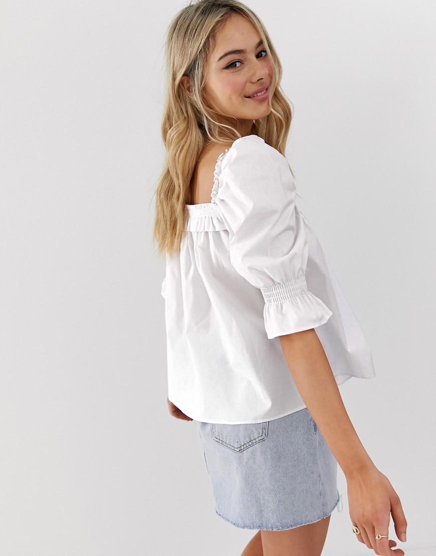 white long sleeve square neck top