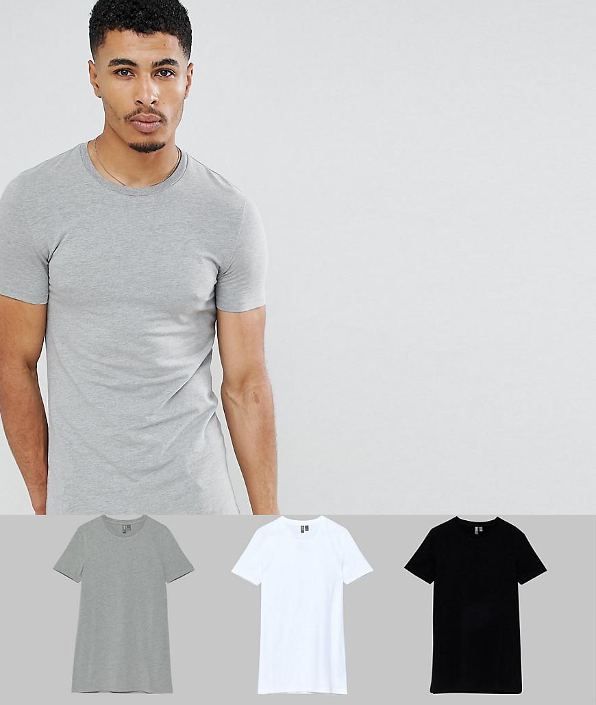 Lyst - ASOS Longline Muscle Fit Crew Neck T-shirt With Stretch 3 Pack ...