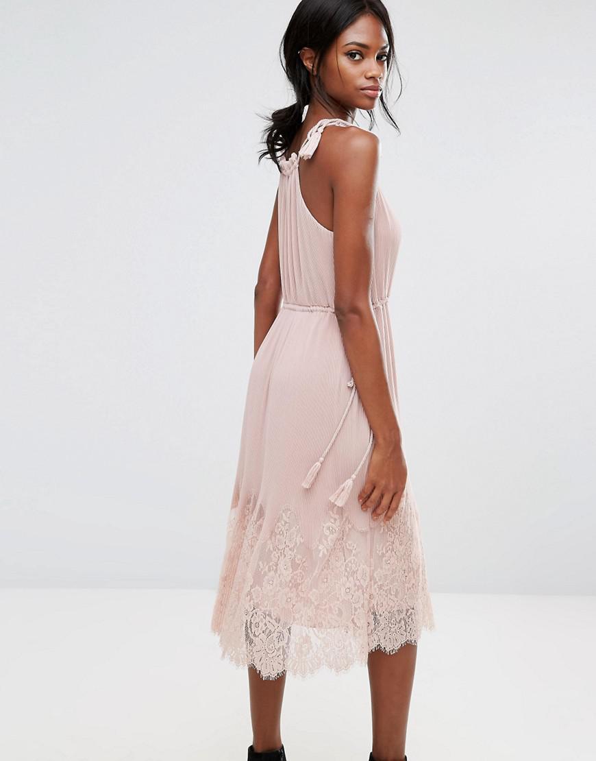 Lyst - Whistles Lilian Pleated Lace Mix Dress in Pink