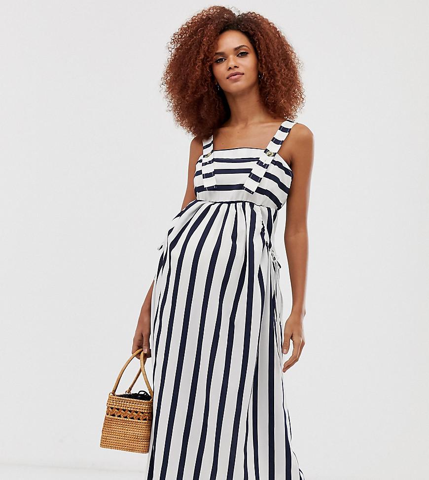 ASOS Dungaree Midi Sundress With Pocket Detail In Stripe Print in Blue ...