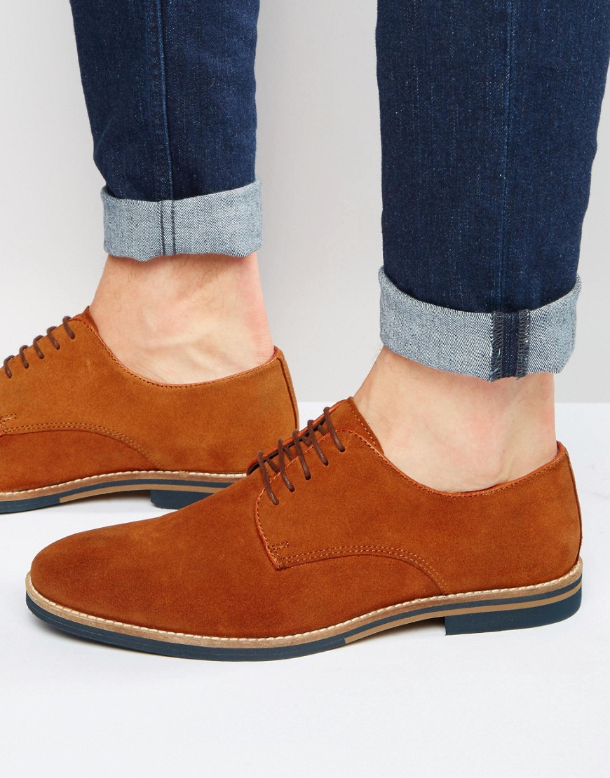 Lyst Asos Derby Shoes In Tan Suede With Coloured Sole in
