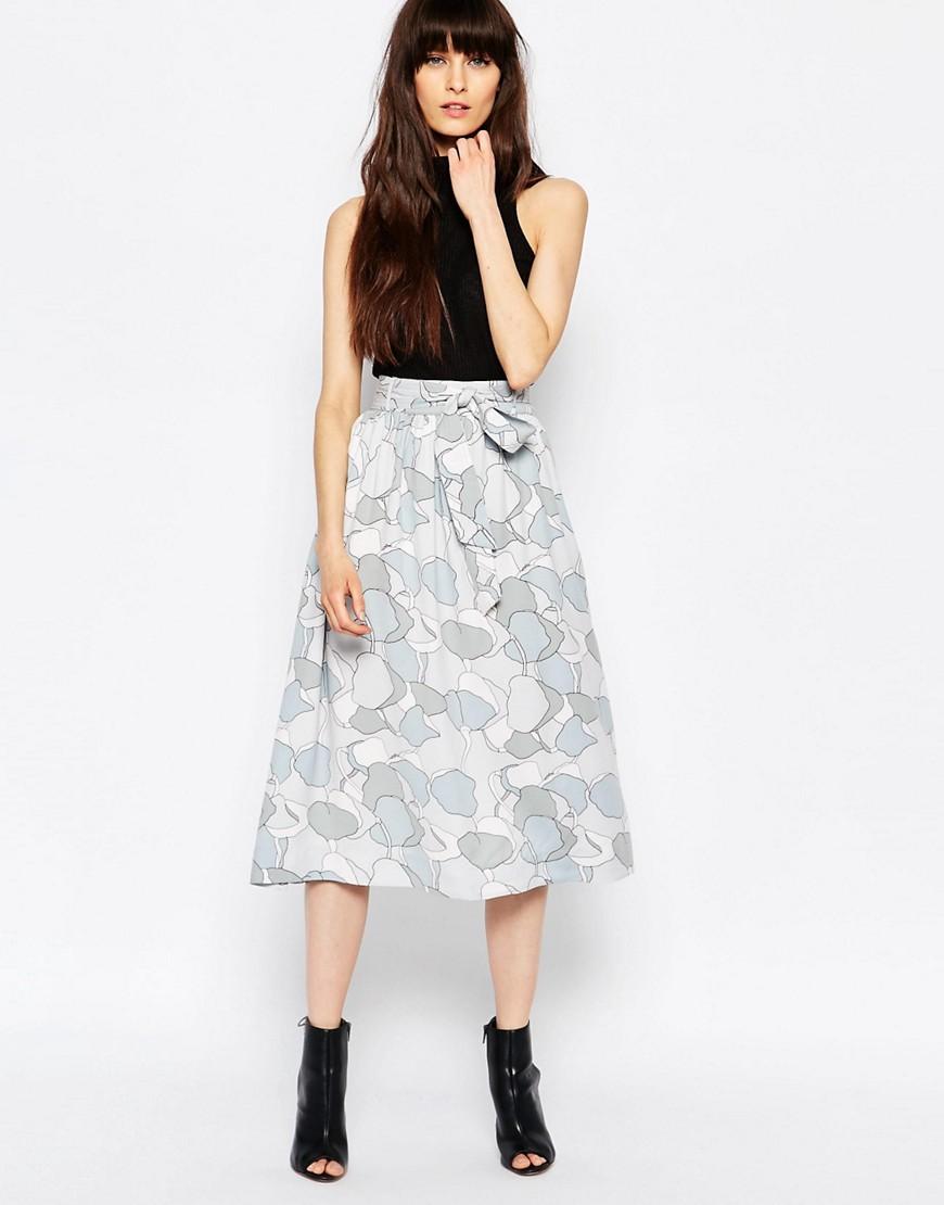 selected ruba midi skirt in lunar rock print in grey lyst selected ruba midi skirt in lunar rock print in grey lyst