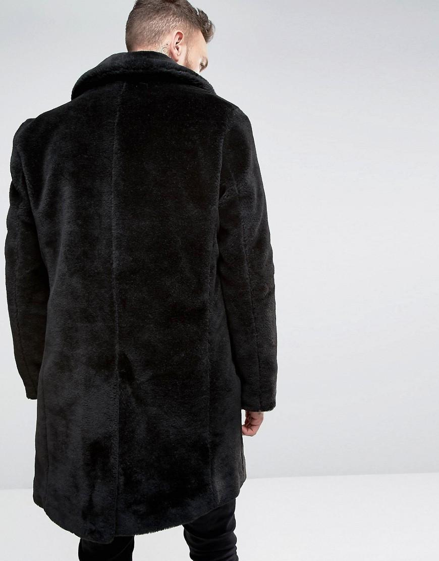 Lyst - Asos Faux Shearling Teddy Overcoat In Black in Black for Men