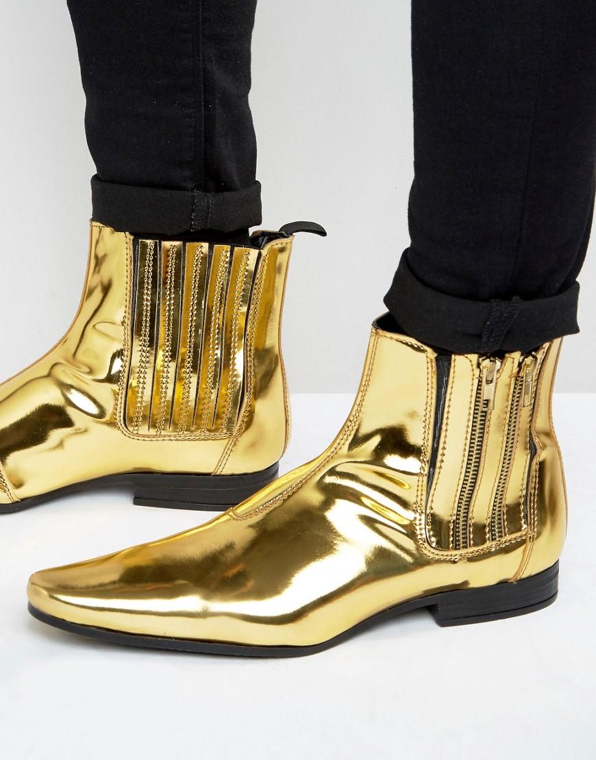 Lyst Asos Chelsea Boots In Gold With Double Zip in Metallic for Men