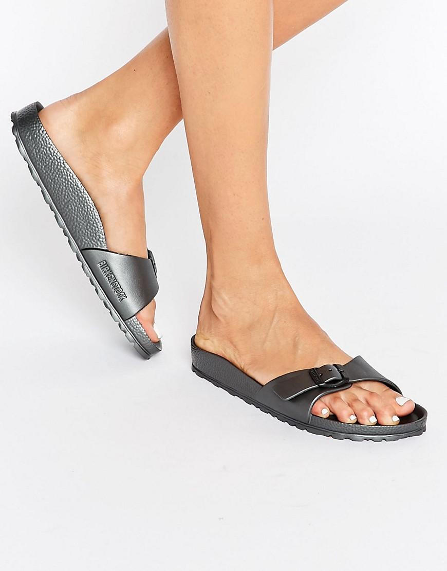 Lyst - Birkenstock Madrid Metallic Narrow Fit Slide Flat Sandals ...
