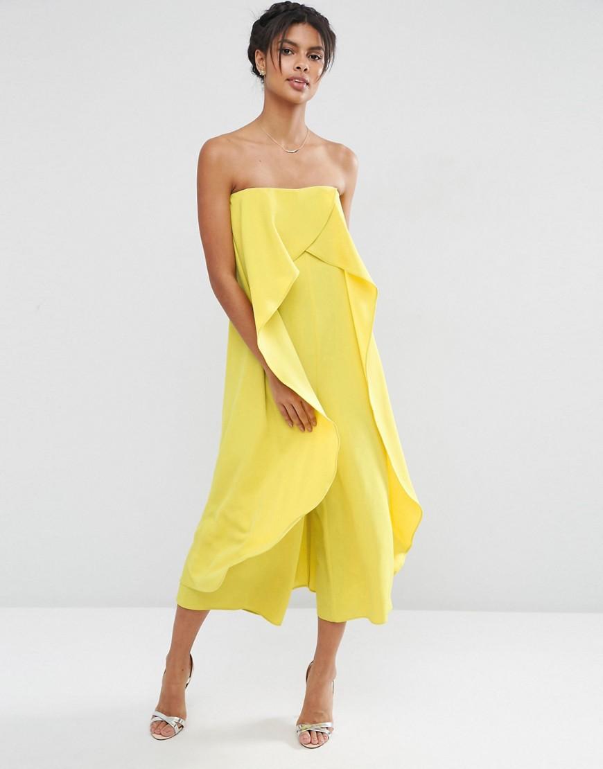 asos bandeau jumpsuit with ruffle overlayer chartreuse in yellow lyst asos bandeau jumpsuit with ruffle overlayer chartreuse in yellow lyst