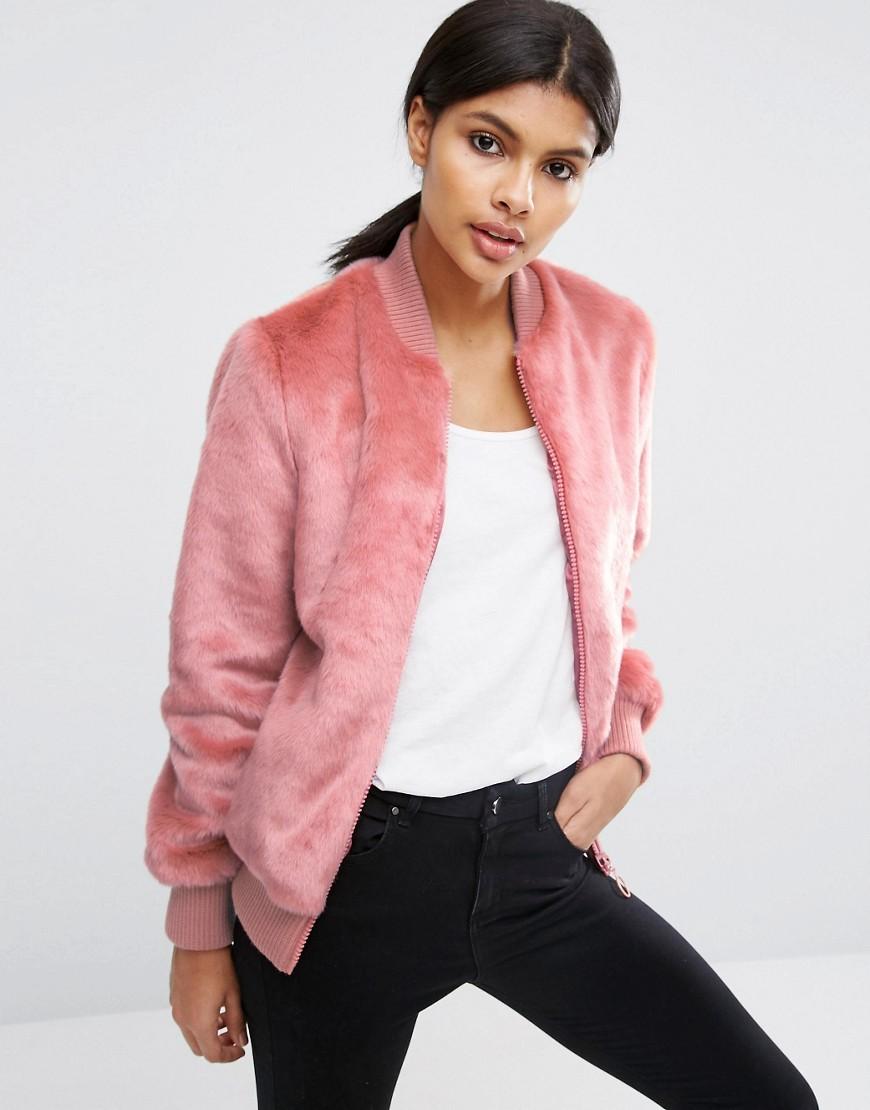 Lyst - Asos Faux Fur Bomber Jacket in Pink