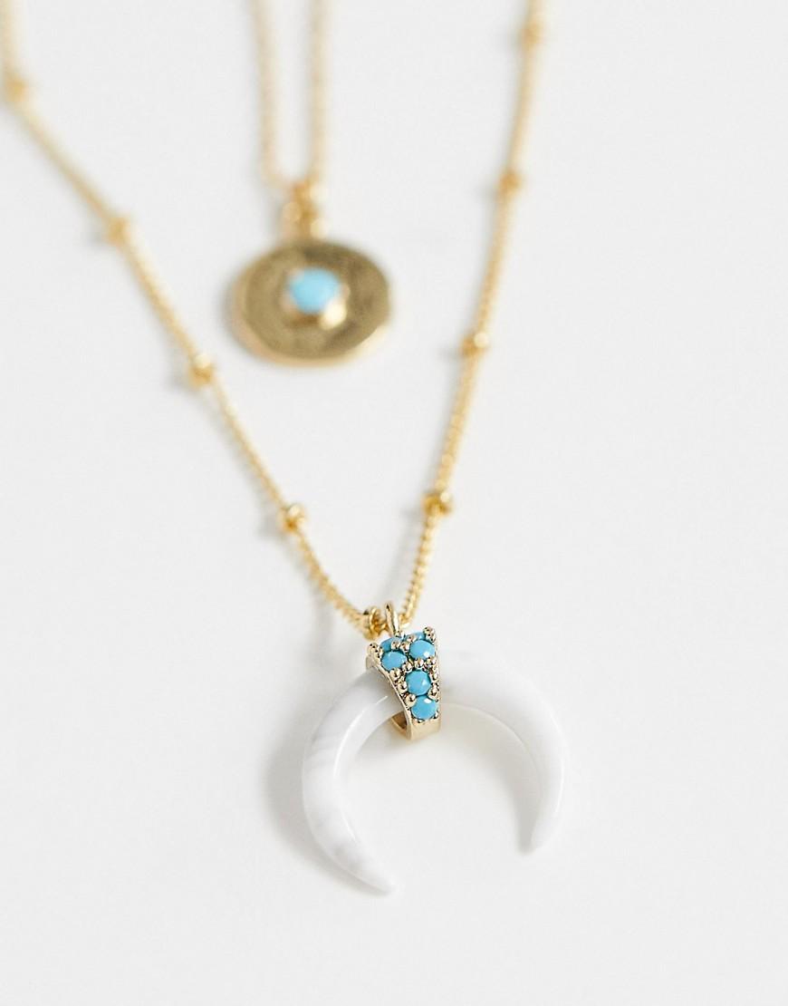 Orelia Gold Plated Crescent & Turquoise Layering Necklace in Metallic - Lyst