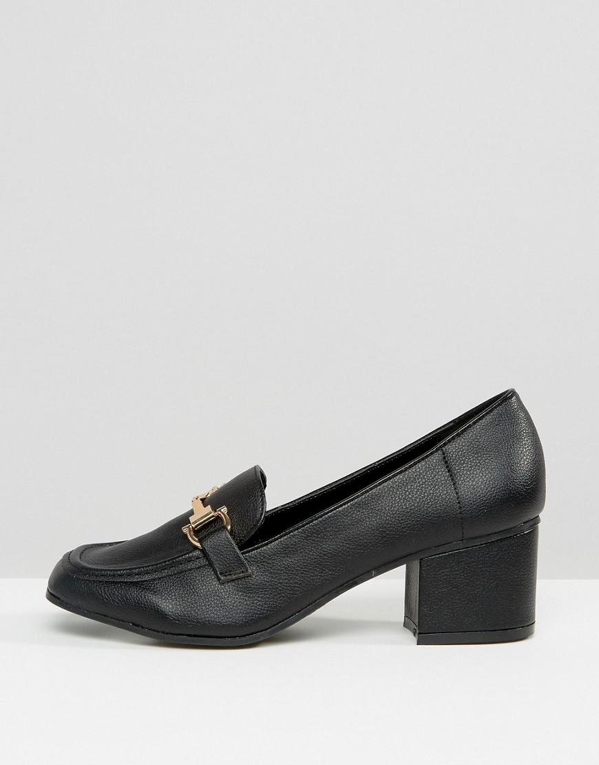 Lyst New Look Metal Detail Block Heel Loafer in Black